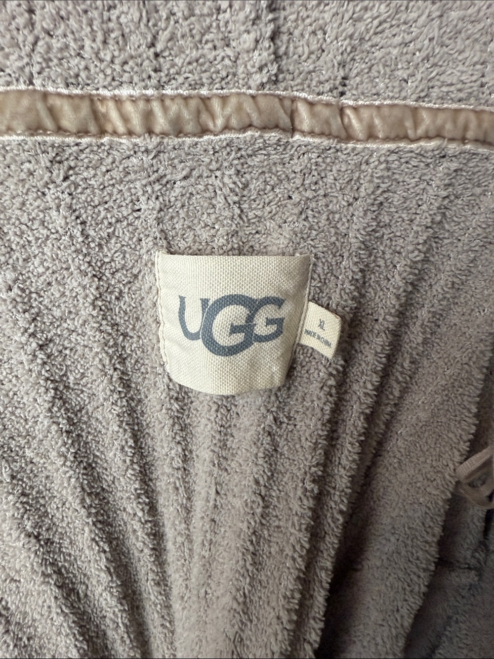 UGG super soft teddy plush mid length robe bathrobe hooded ribbed XL taupe - Picture 9 of 11